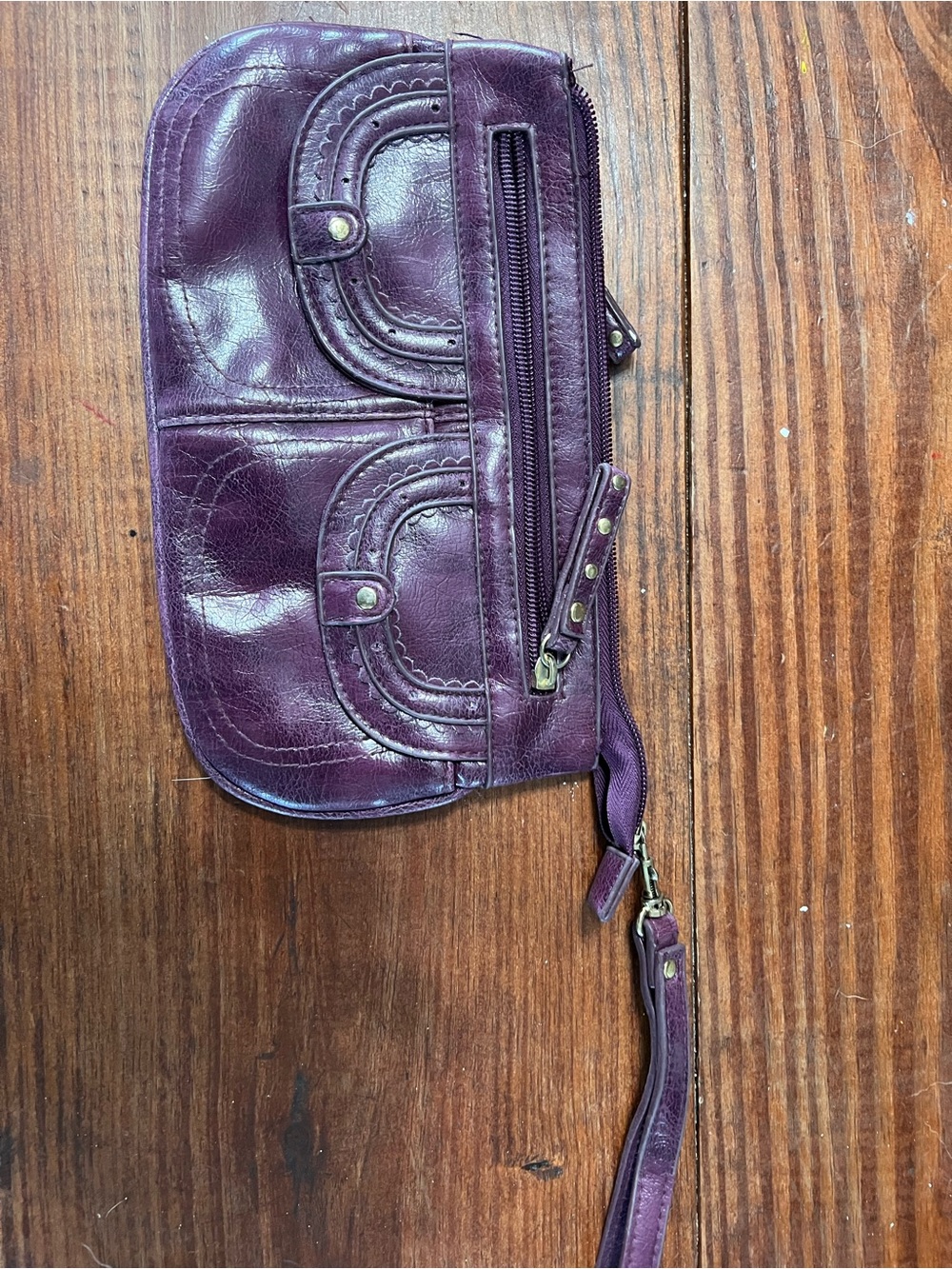 Purple Leather Wristlet Clutch purse